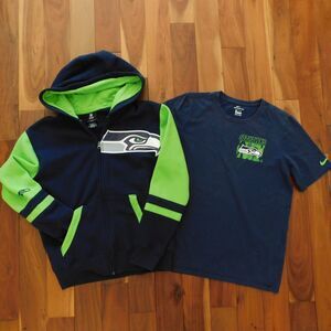 LOT Seattle Seahawks NFL Team Apparel Youth Hoodie L 14-16 Fleece, Nike Tee EUC!